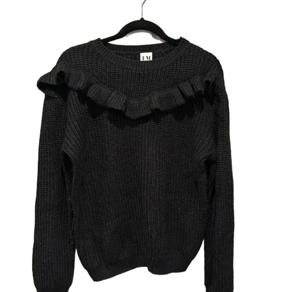 Hilary MacMillan Black Ruffle Sweater Size S - Picture 2 of 8